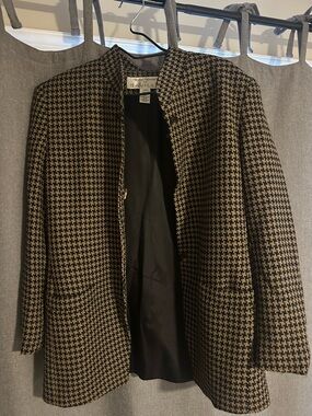 Houndstooth Open Front Women's Jacket - Black & Brown